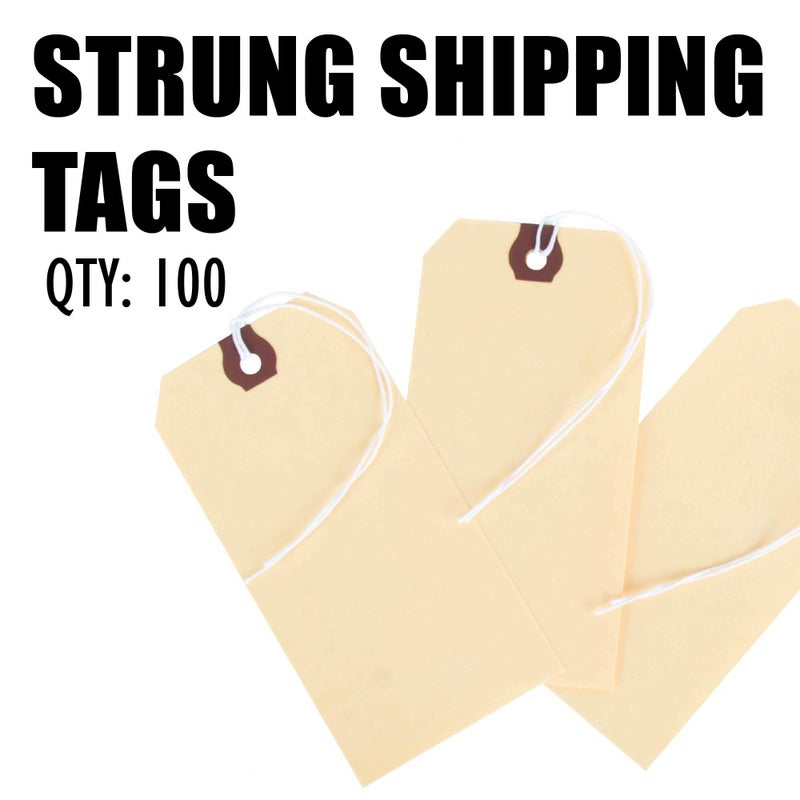 Amram Blank Shipping Tags with String, 100 Tags 4 3/4" X 2 3/8", Manila Card Stock with Reinforced Eyelet - Image 2